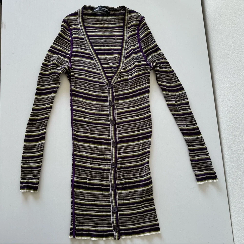 Dolce & Gabbana Striped Long Cardigan with Purple Accents, Size 38 - Picture 2 of 9